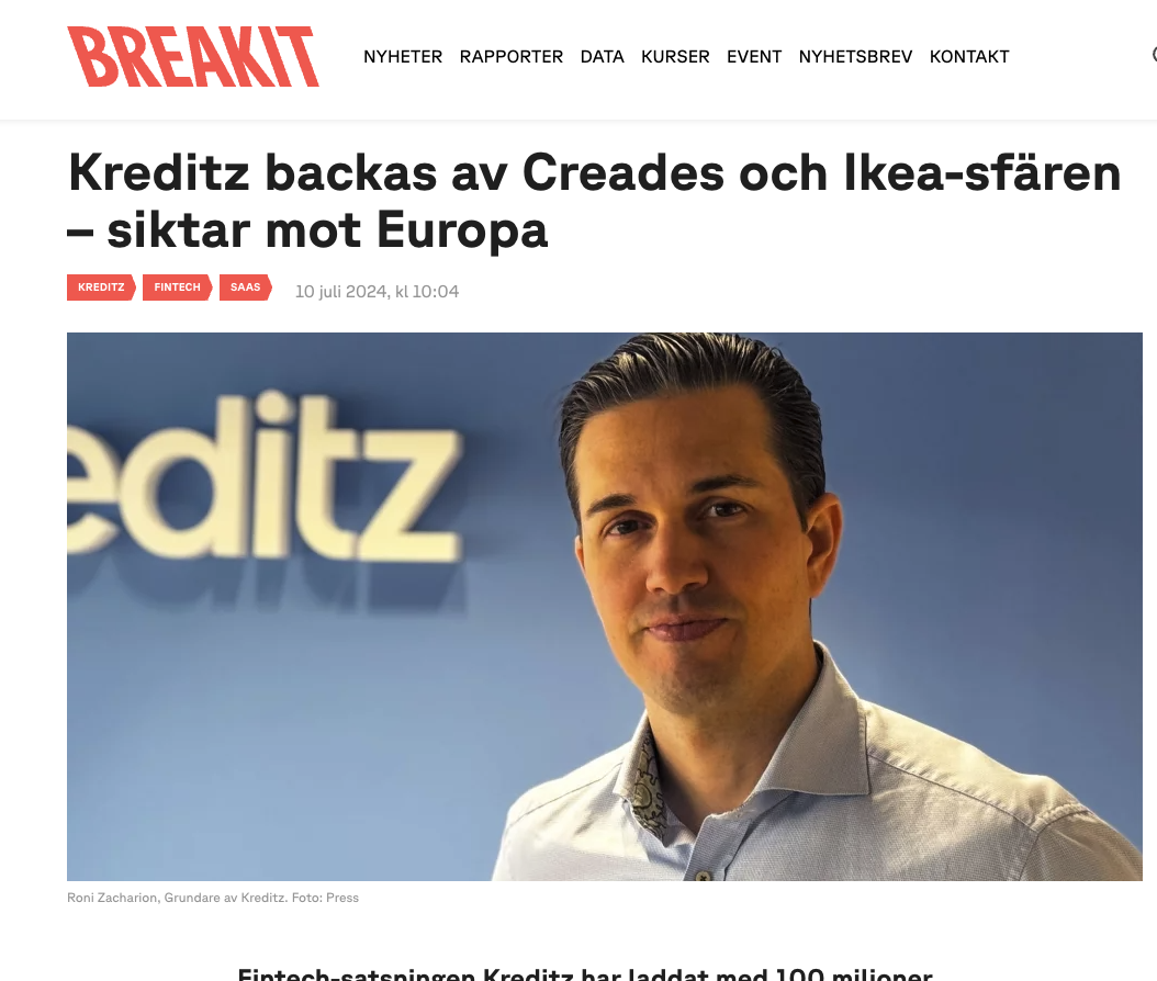 Kreditz backas av Creades och Ikea-sfären – siktar mot Europa