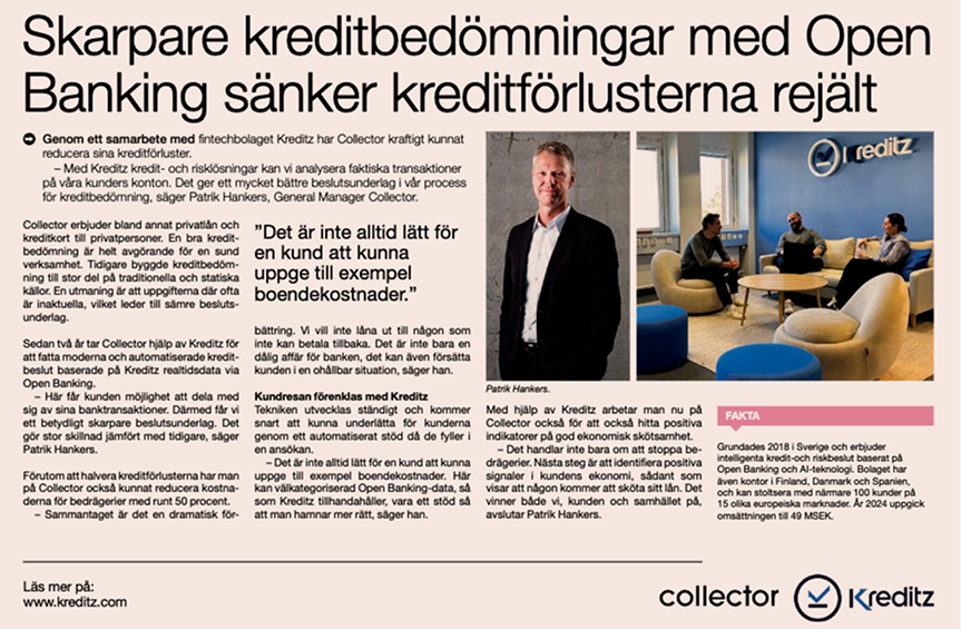 Collector and Kreditz in Dagens Industri